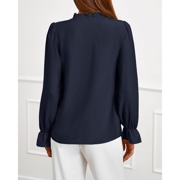 Womens Boho V Neck Ruffle Long Sleeve Floral Embroidered Blouse XS-XXL - Picture 3 of 8